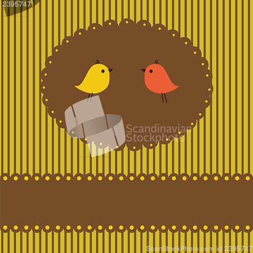 Image of Cute greetings card with birds on a swing