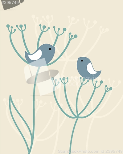 Image of Cute greetings card with birds on a swing