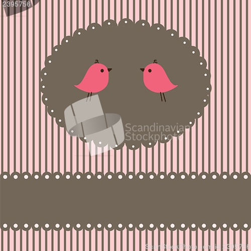 Image of Cute greetings card with birds on a swing