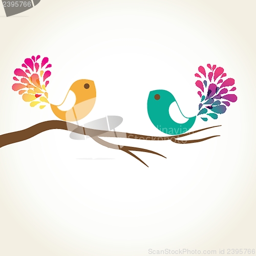 Image of Cute greetings card with birds on a swing