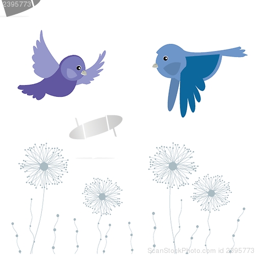 Image of Cute greetings card with birds on a swing