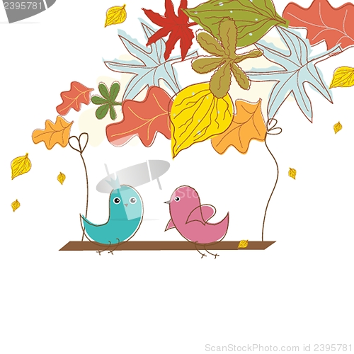 Image of Cute greetings card with birds on a swing