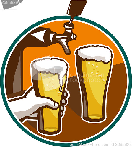 Image of Beer Pint Glass Hand Tap Retro
