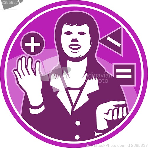 Image of Office Worker Businesswoman Juggling Woodcut