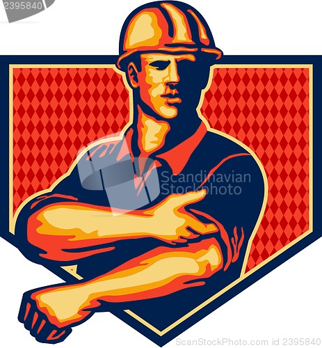 Image of Construction Worker Rolling Up Sleeve Retro