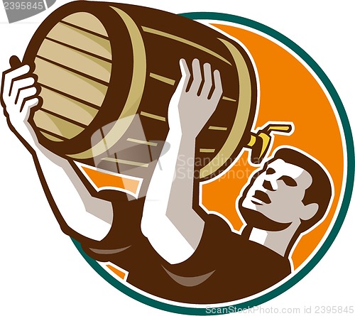 Image of Bartender Pouring Drinking Keg Barrel Beer Retro