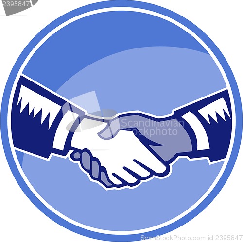 Image of Handshake Black White Woodcut Circle
