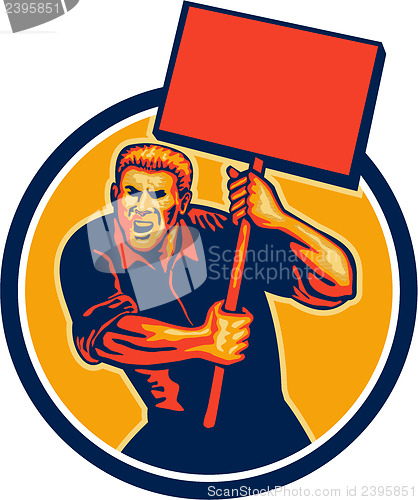 Image of Protester Activist Union Worker Placard Sign Retro