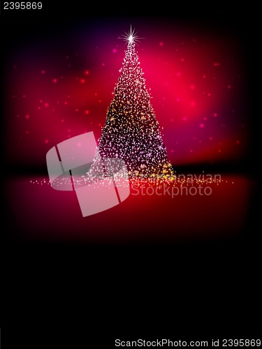 Image of Abstract golden christmas tree on red. EPS 10