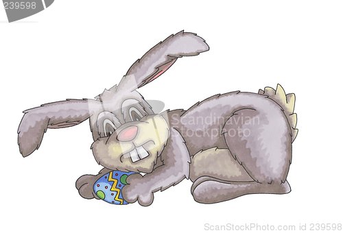 Image of Hand drawn illustration of a easter bunny with easter egg