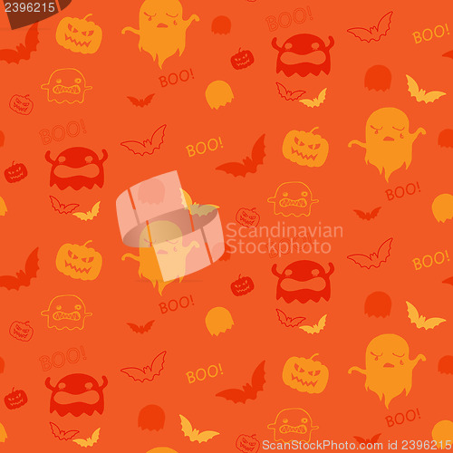 Image of Vector - Halloween Ghost Bat Pumpkin Seamless Pattern Background