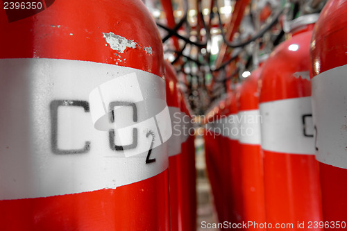 Image of Large CO2 fire extinguishers in a power plant