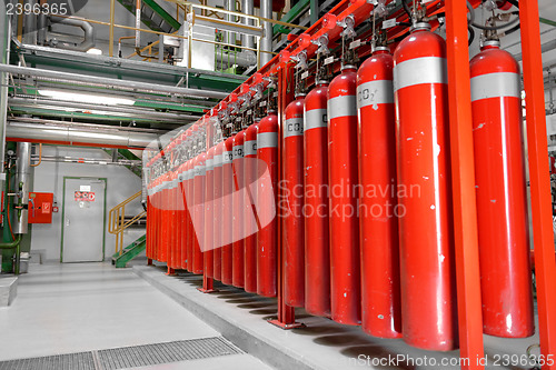 Image of Large CO2 fire extinguishers in a power plant