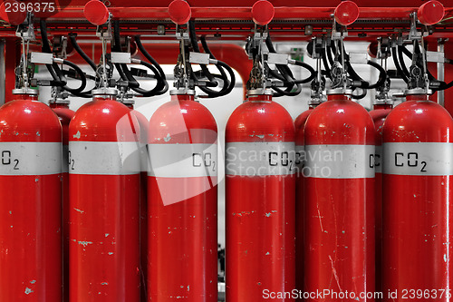 Image of Large CO2 fire extinguishers in a power plant