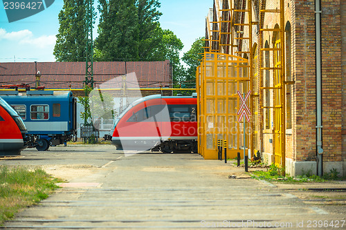 Image of Fast and modern train parking in the garage