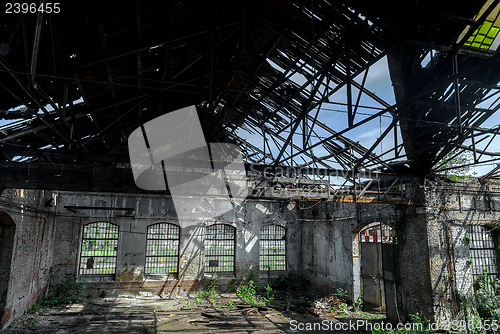 Image of Abandoned industrial interior with bright light