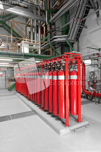 Image of Large CO2 fire extinguishers in a power plant