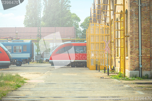 Image of Fast and modern train parking in the garage