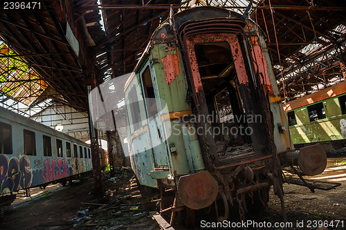 Image of Cargo trains in old train depot