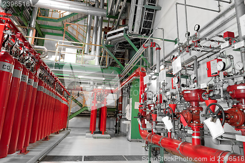 Image of Large CO2 fire extinguishers in a power plant