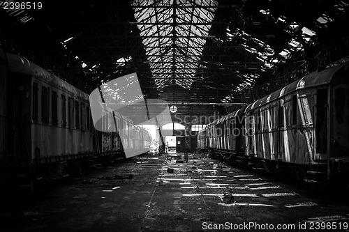 Image of Cargo trains in old train depot