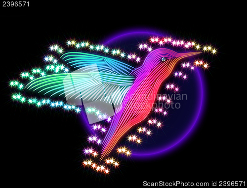 Image of 3d render of colibri bird - hummingbird with stars