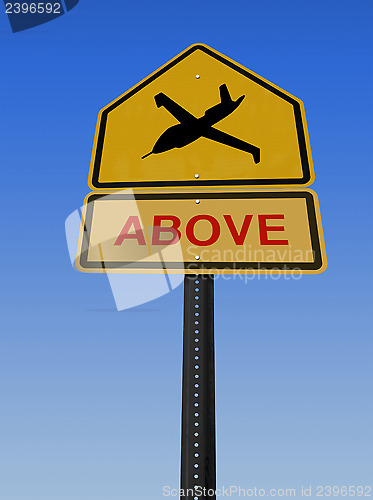 Image of warning drone above sign