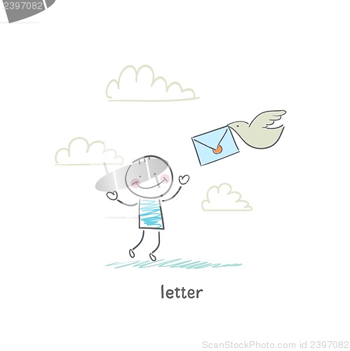 Image of A man and a letter. Illustration.