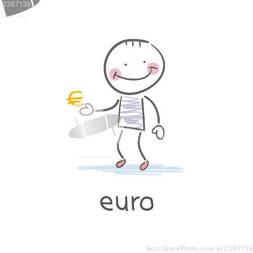 Image of Man holding euro sign . Illustration