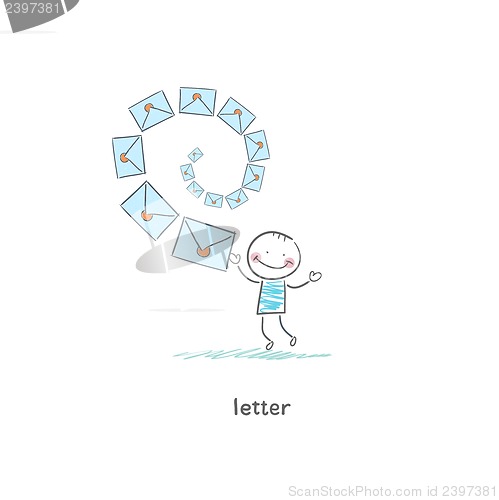 Image of A man and a letter. Illustration.