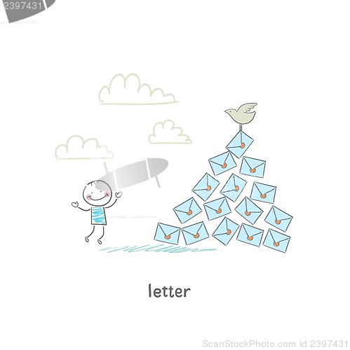 Image of A man and a letter. Illustration.