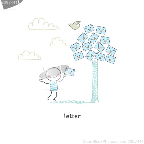 Image of A man and a letter. Illustration.