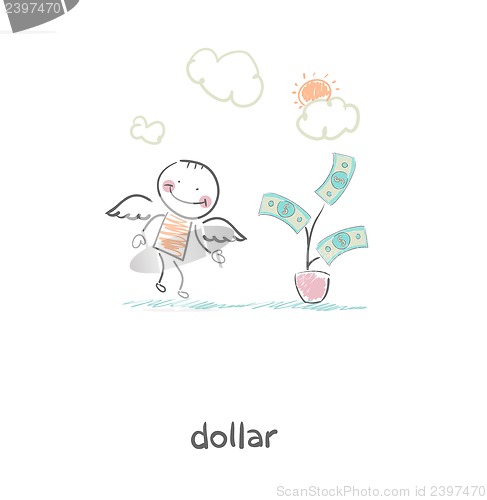 Image of Money tree and angel. Illustration.