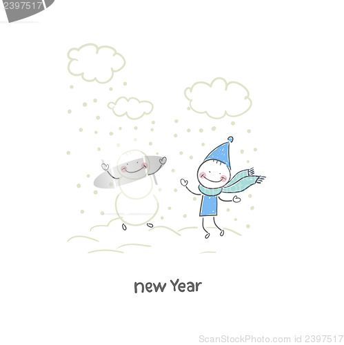 Image of Winter illustration with man