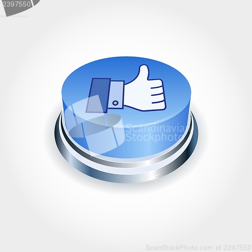 Image of Social media concept. Blue Like button in perspective. Thumb Up