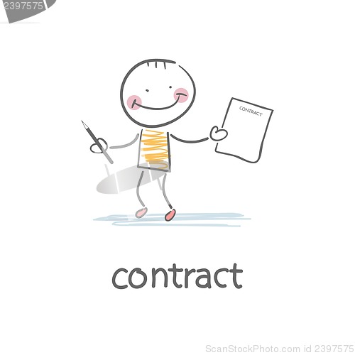 Image of Person signs the contract. Illustration.