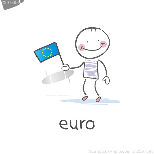 Image of Man holding euro flag. Illustration
