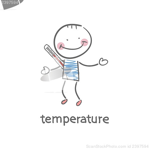 Image of Man measures the body temperature. Illustration.