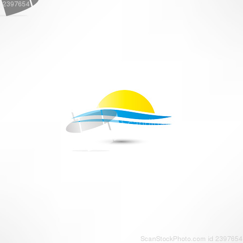 Image of sea waves and rising sun vector illustration