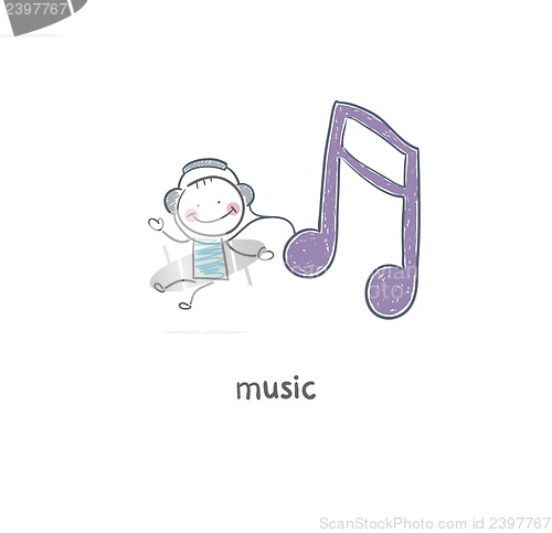 Image of A man listens to music. Illustration.