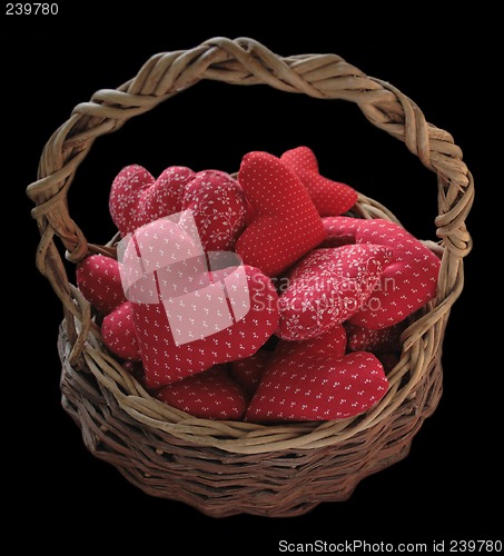 Image of basket full of red hearts