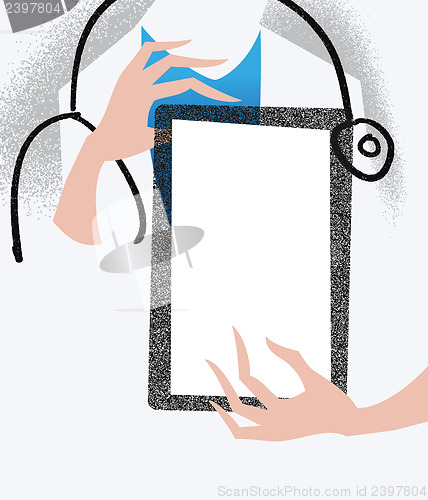 Image of Doctor holding a tablet. Medical illustration.