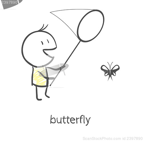 Image of Boy catches a butterfly