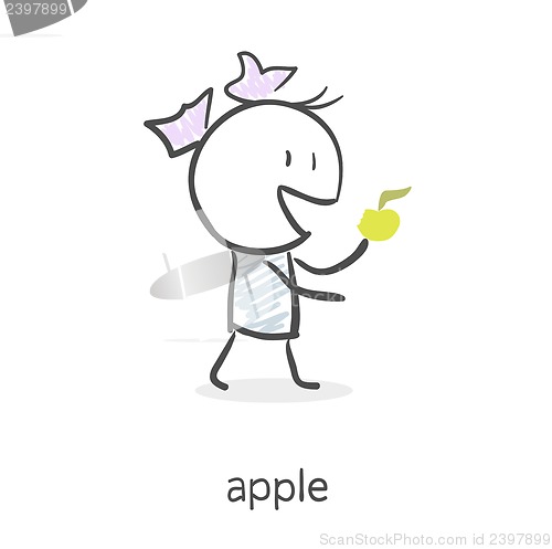 Image of Cartoon girl eating an apple