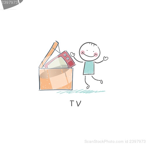 Image of Man throws garbage on TV