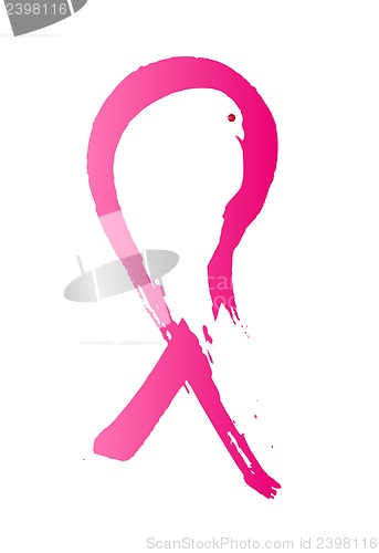 Image of Pink ribbon inside the silhouette of a dove with folded wings