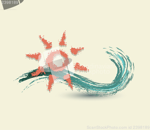 Image of sea waves and rising sun vector illustration