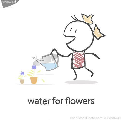 Image of Girl Watering Flowers