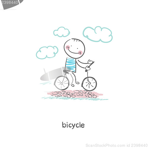 Image of A man rides a bicycle. Illustration.