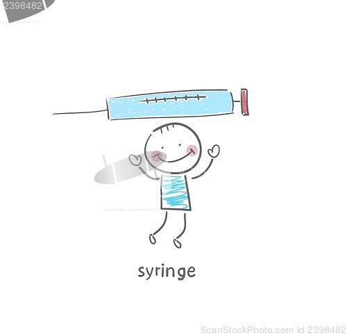 Image of Man and syringe. Illustration.